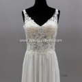 Flower white Lace Sexy Backless V Neck Sleeveless Appliques Bridal Gown illusion wedding dress